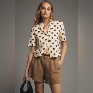 11. NEW! ANTHROPOLOGIE Linen Pintuck Shorts in Beige Sz 14
